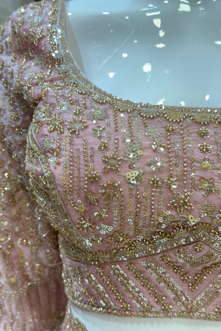 Rose Pink Zari, Beads and Sequins work Saree