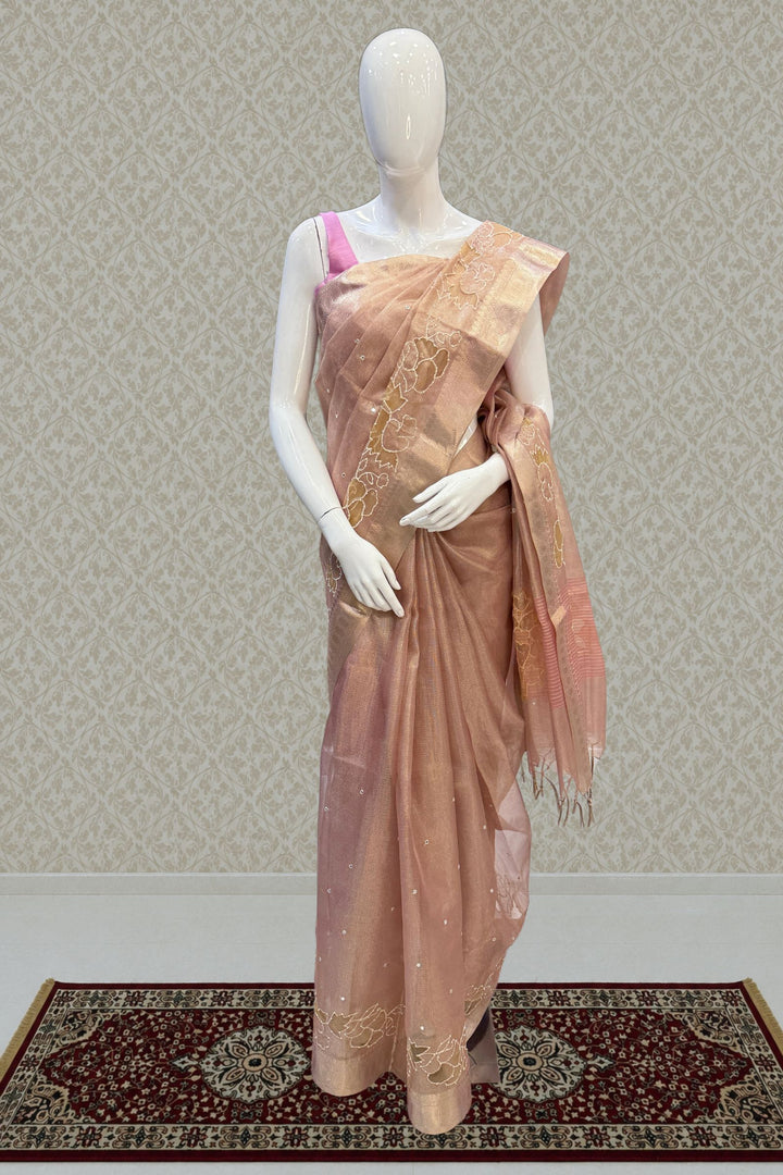 Peach Pearl and Thread work Saree