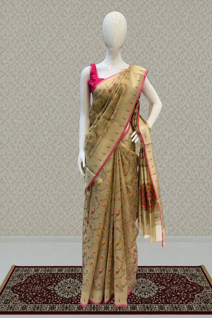Beige Banaras and Zari Weaving work Saree