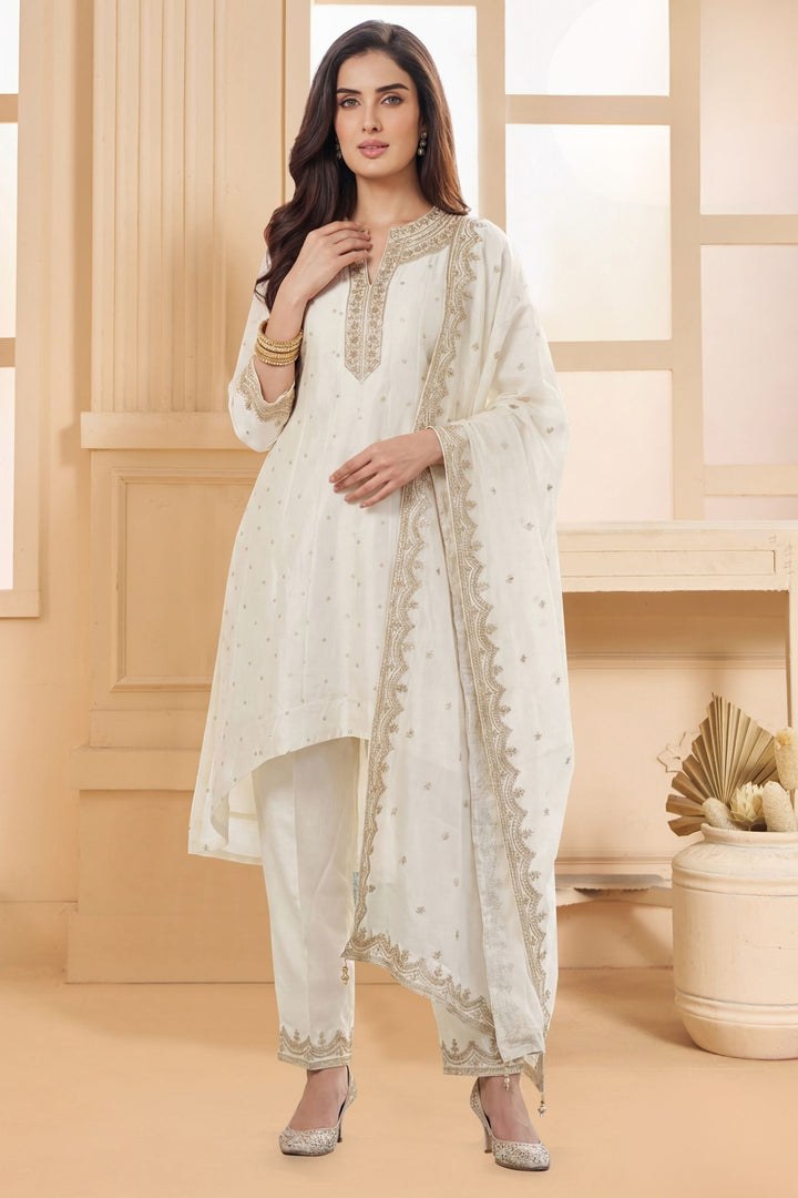 Cream Zari and Sequins work A-line Cut Anarkali Styled Salwar Suit