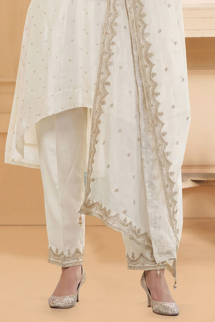 Cream Zari and Sequins work A-line Cut Anarkali Styled Salwar Suit