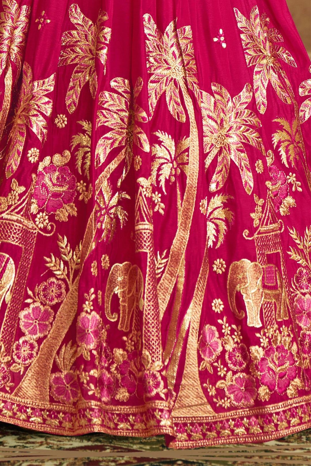 Rani Pink Zari and Thread work Lehenga Choli for Girls