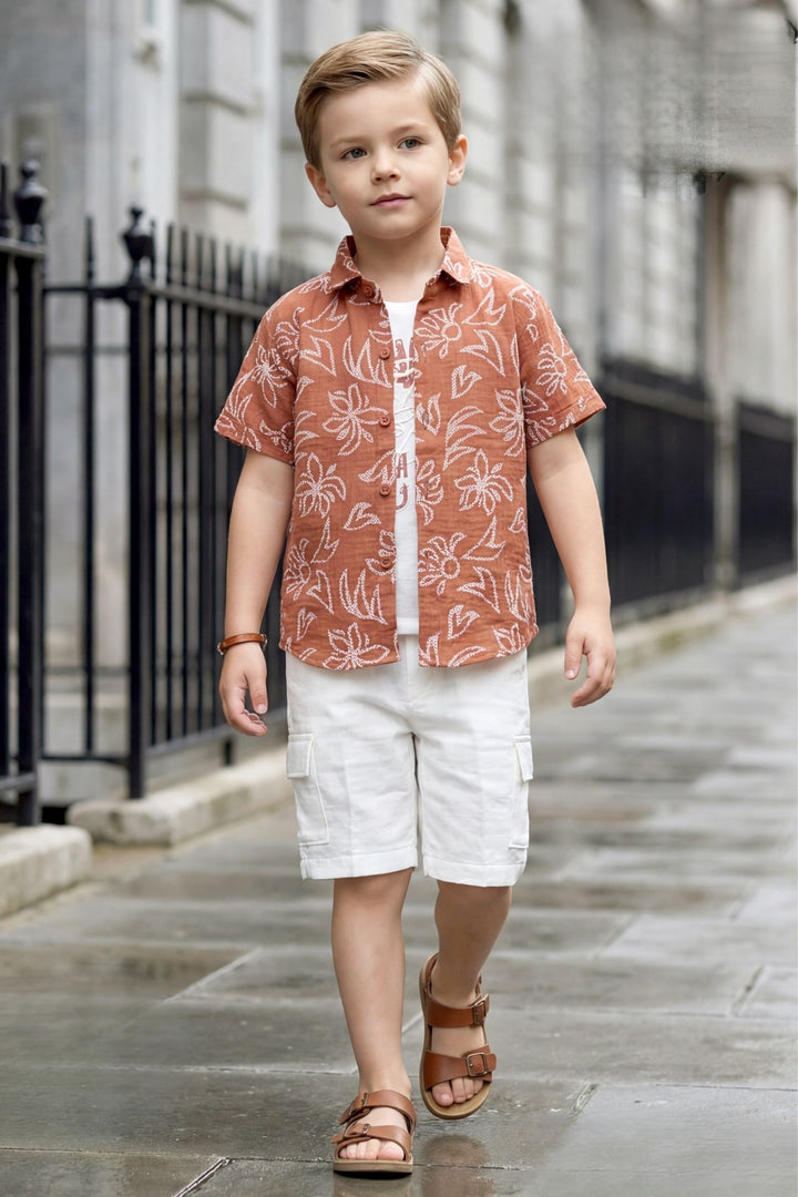 Rust with White Printed Boys Co-Ord Set