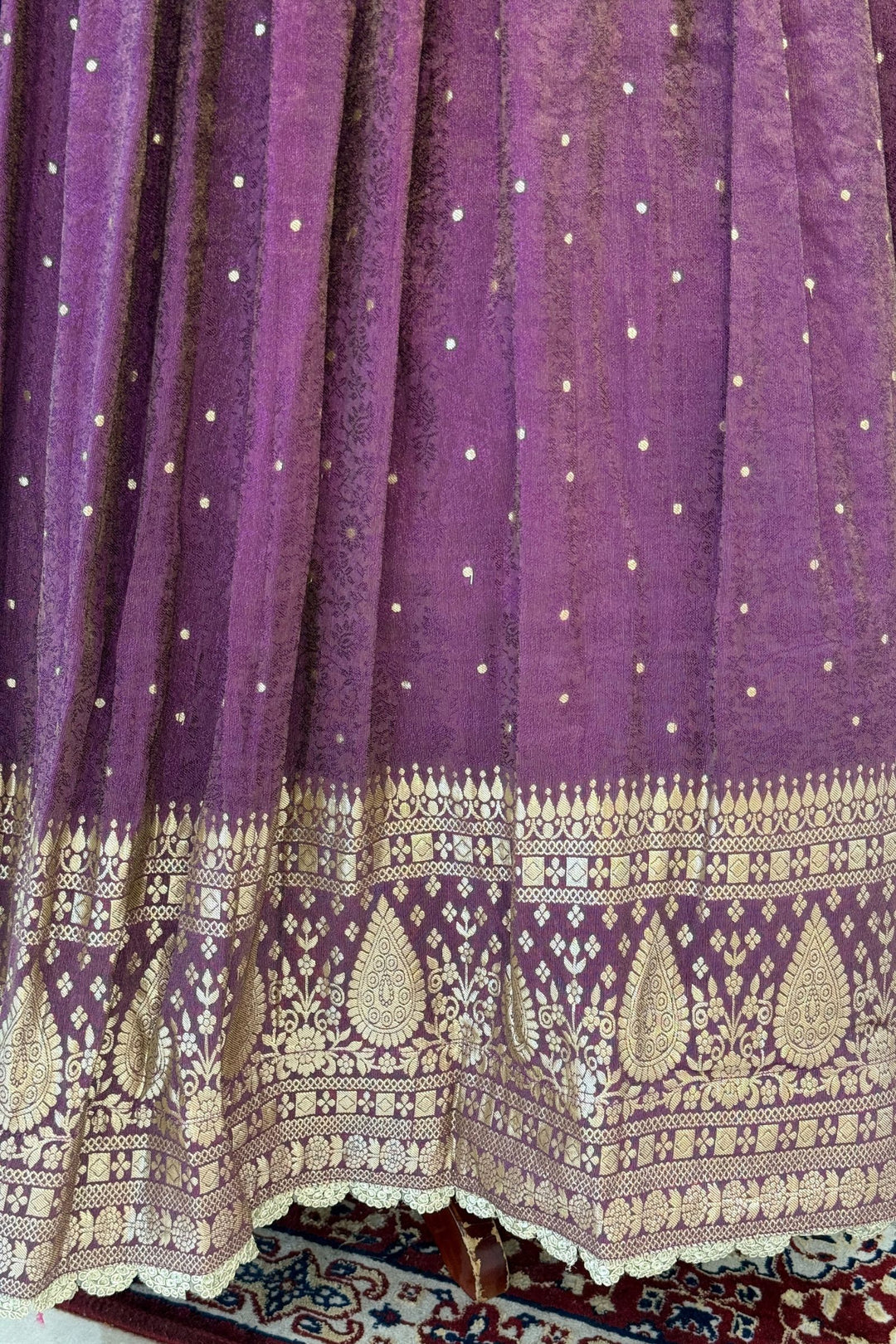 Purple Mirror, Stone, Beads, Zardozi, Zari, Sequins and Banaras work Crop Top Lehenga