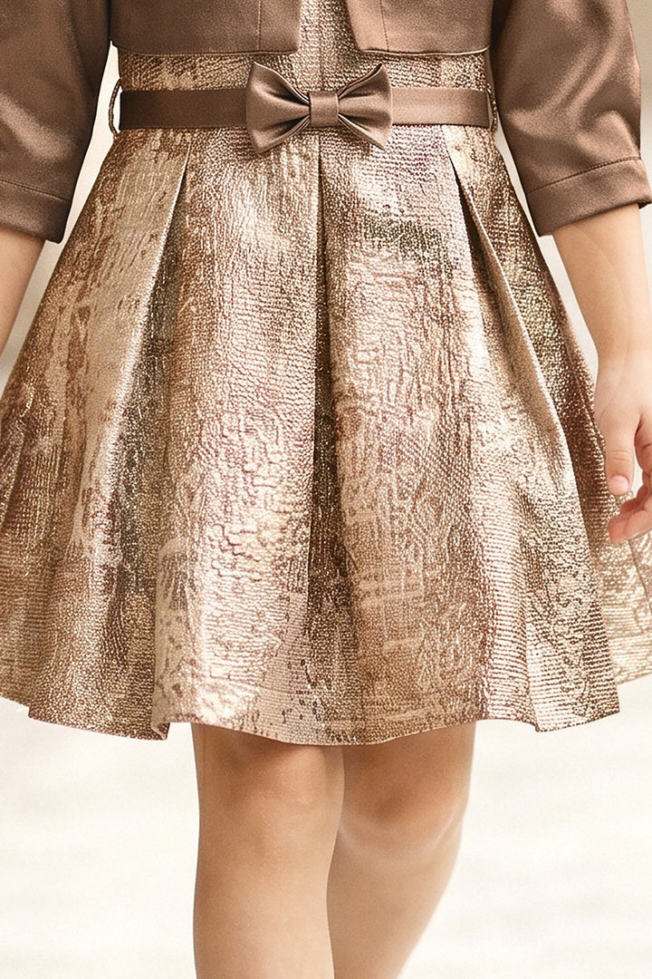 Brown Jacket Styled Short Frock For Girls