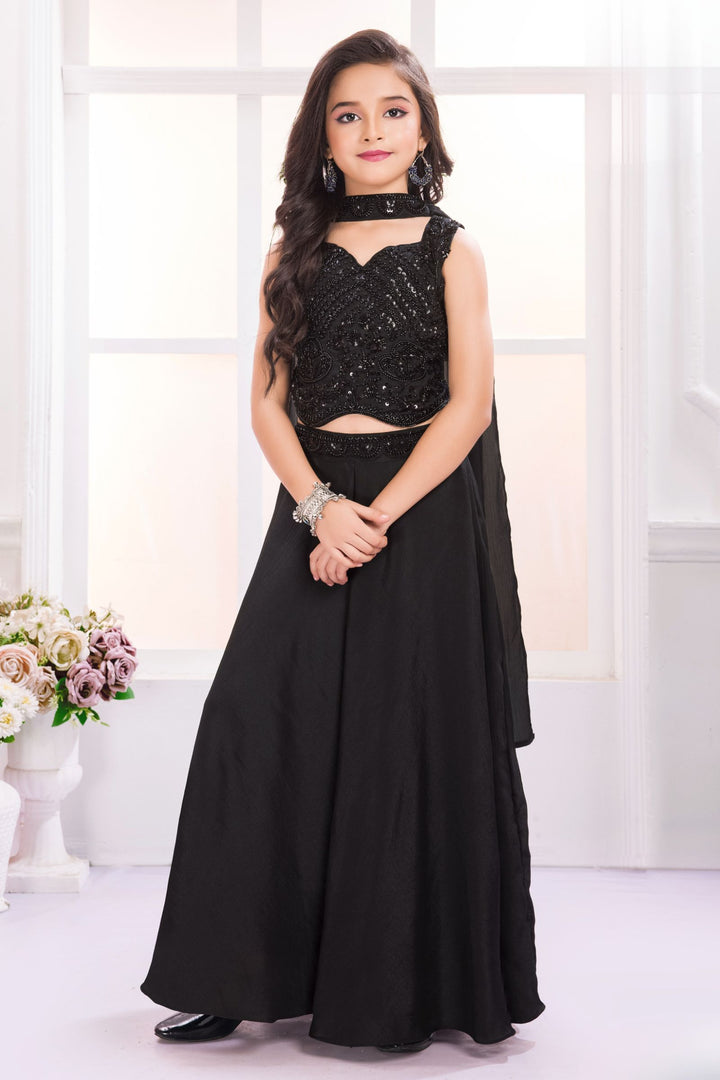 Black Beads and Sequins work Palazzo Suit Set for Girls