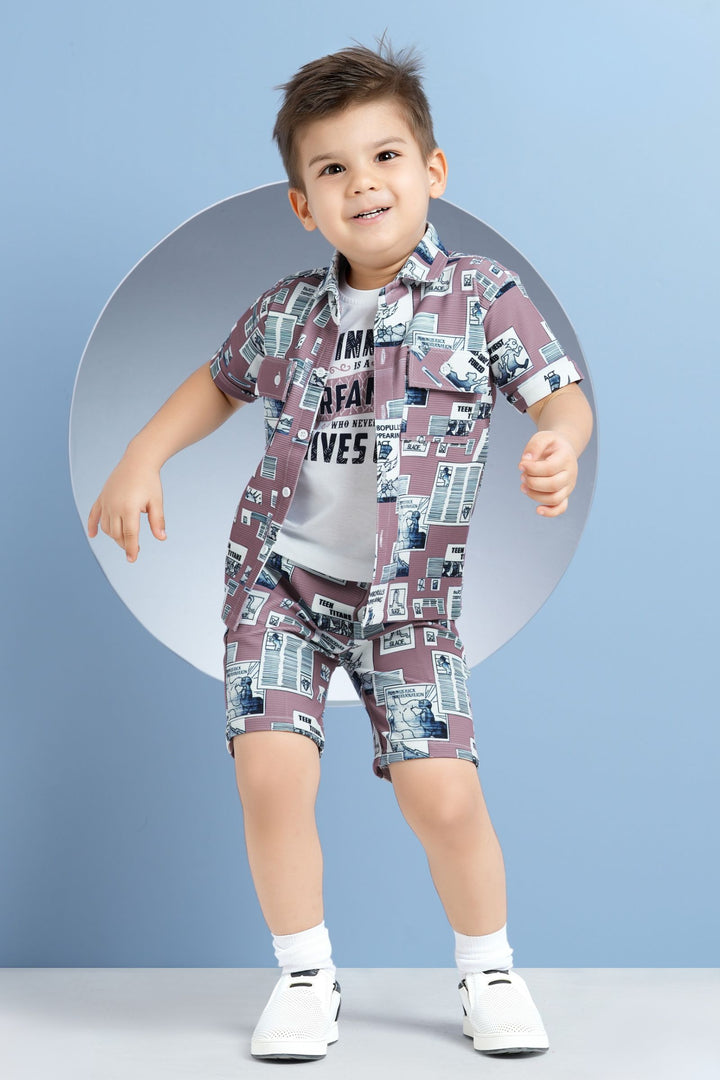 Lilac with Multicolor Digital Print Co-Ord Set for Boys