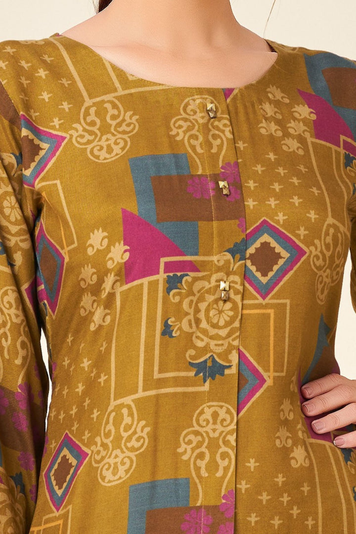 Olive Green with Multicolor Digital Print Straight Cut Salwar Suit