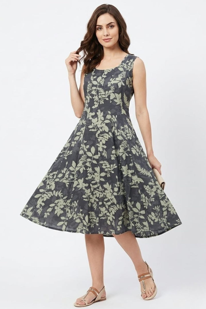 Grey with Digital Print Anarkali Styled Kurti