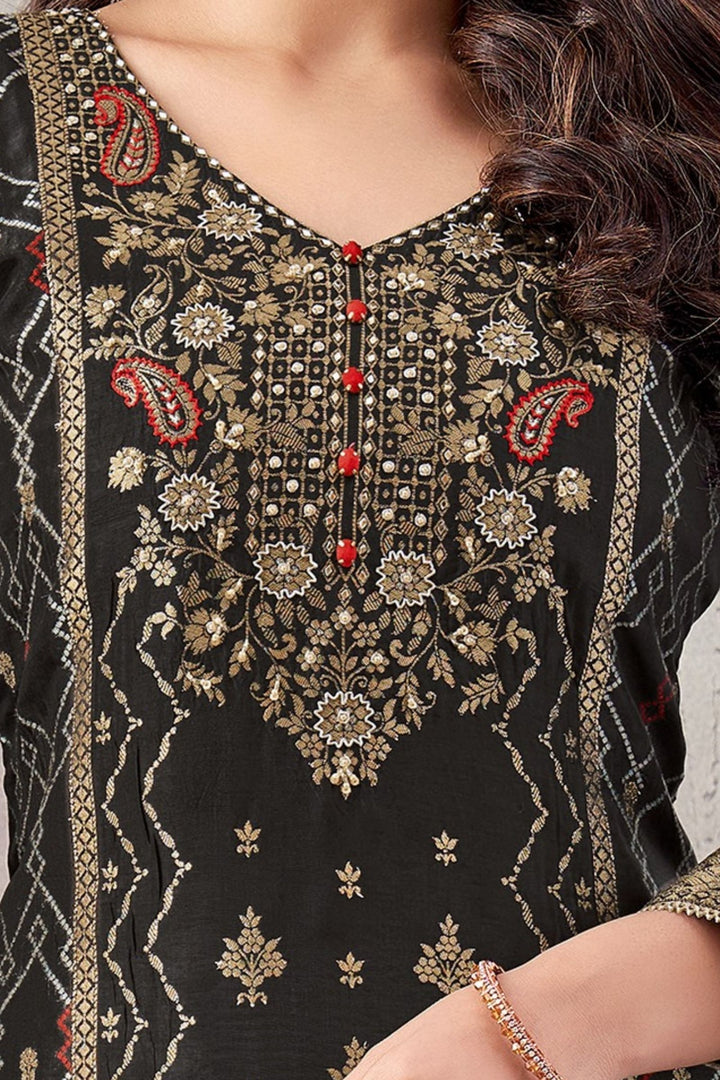 Black Banaras, Beads, Zardozi and Jacquard work Straight Cut Salwar Suit