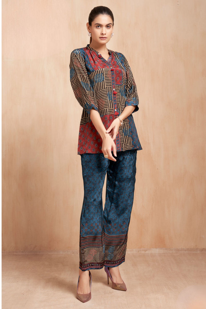Navy Blue Ajrakh Print Cord Set