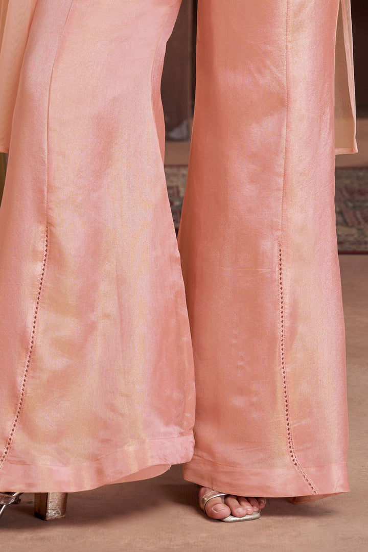 Pink Palazzo Salwar Suit with Embroidery, Beads and Sequins Detailing