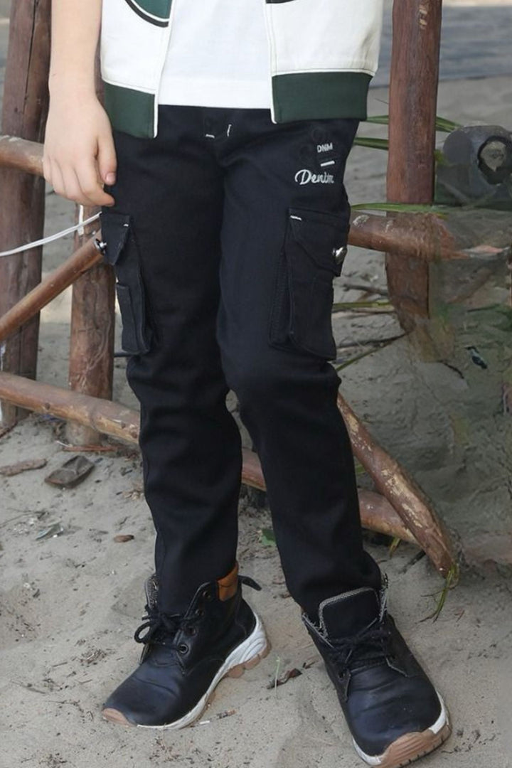 Green with White Printed Blazer, T-Shirt and Black Pant Set for Boys with Belt