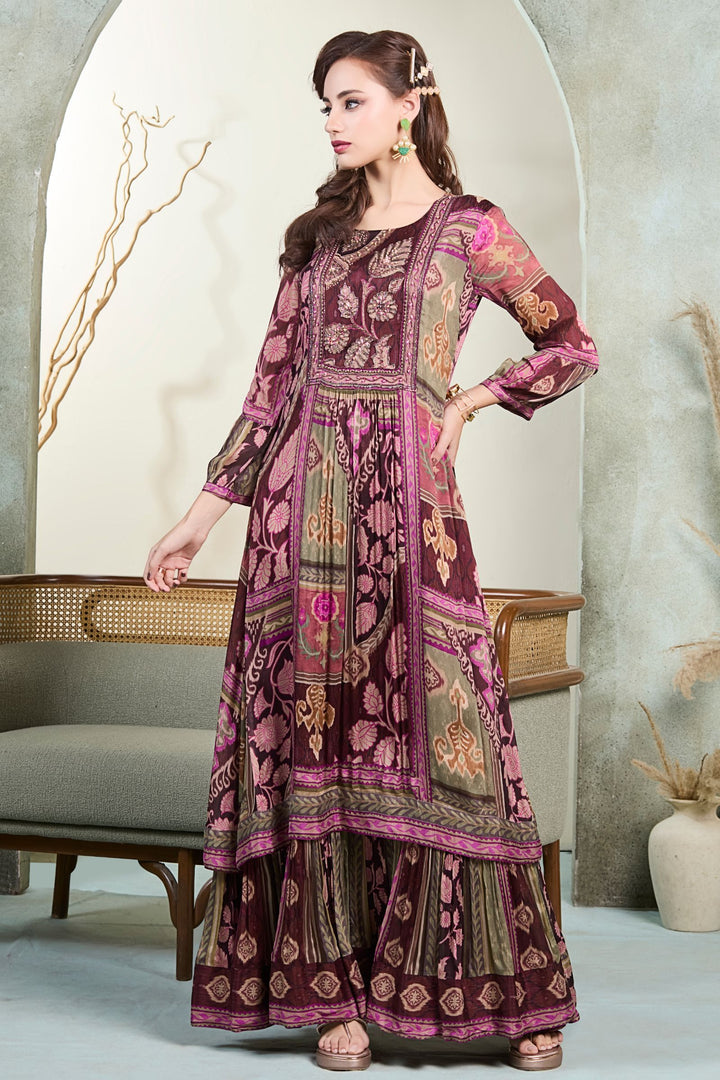 Multicolor Digital Print and Beads work Floor Length Anarkali Suit