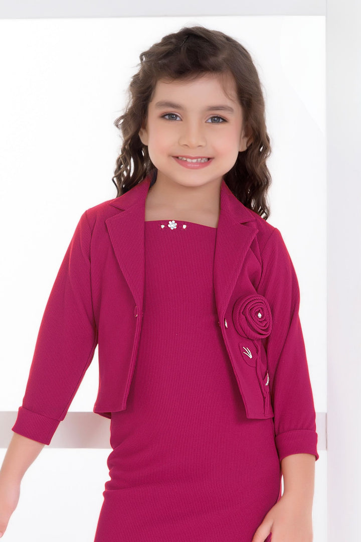 Pink Jacket Styled Short Frock For Girls