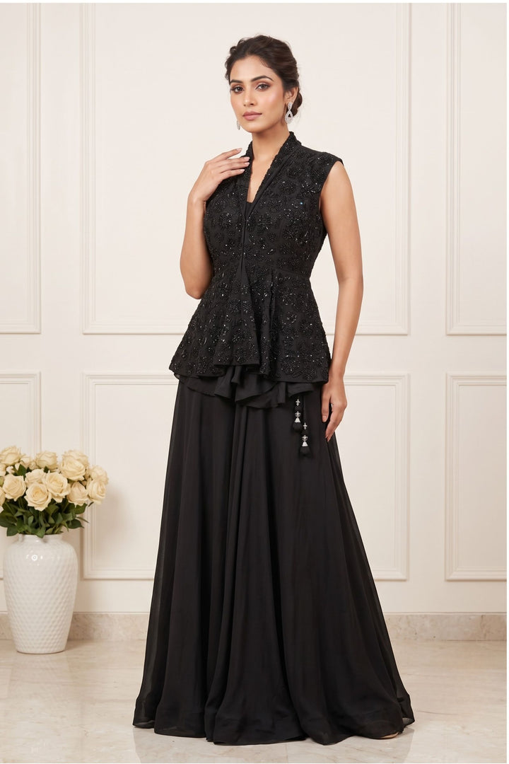 Black Beads and Sequins work Jacket Styled Lehenga