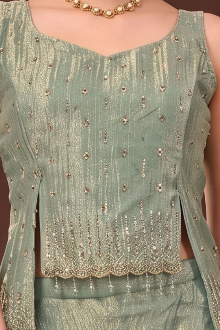 Sea Green Beads and Stone work Palazzo Set