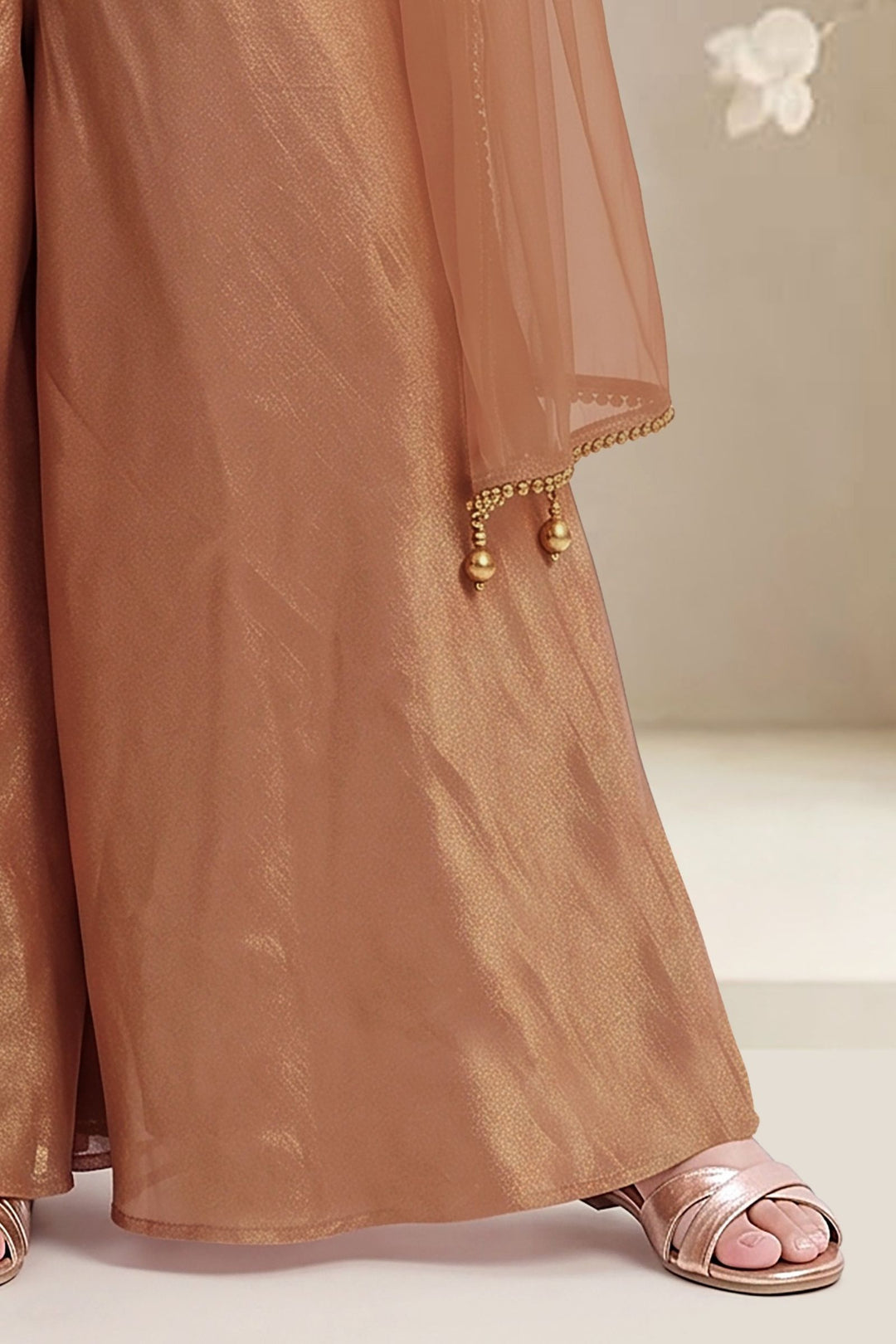 Rust Zari, Beads and Sequins work Palazzo Suit Set for Girls