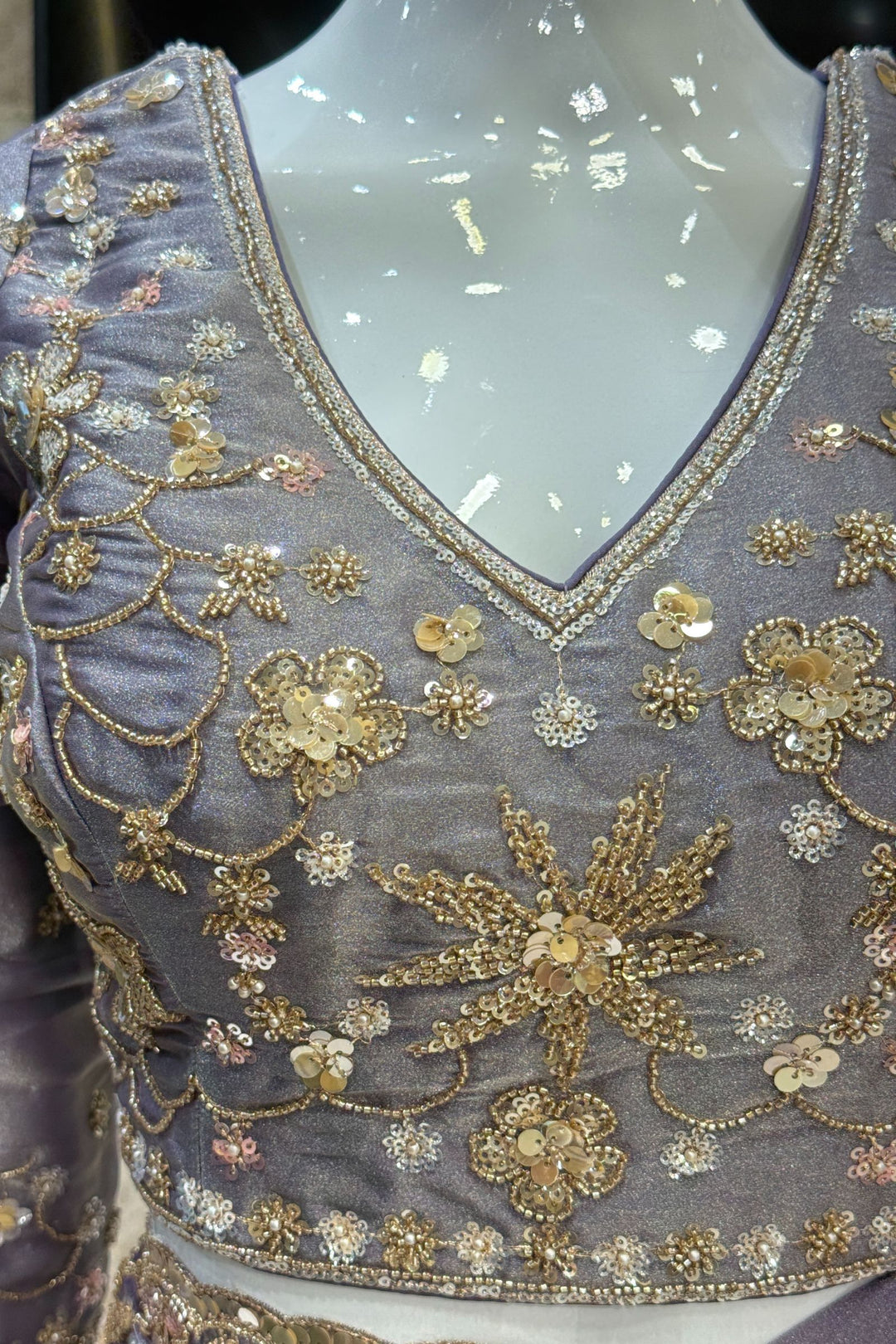 Light Purple Sequins, Beads, Zari and Pearls work Saree