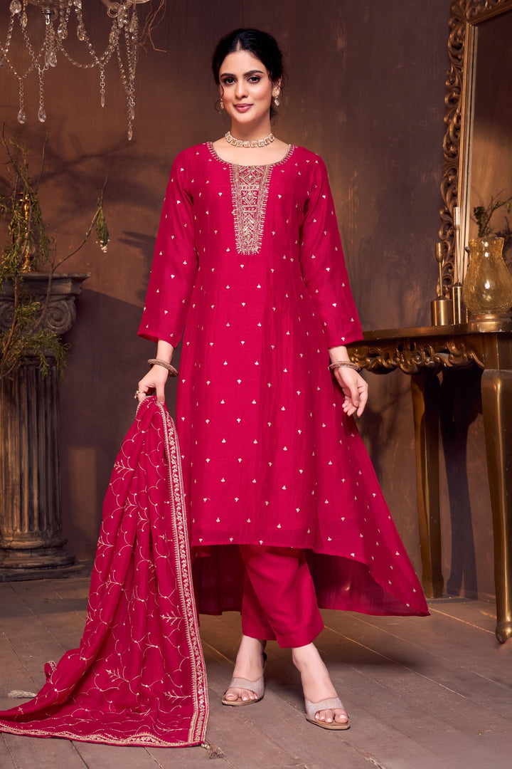 Red Stone, Zardozi, Zari and Sequins work A-line Cut Salwar Suit