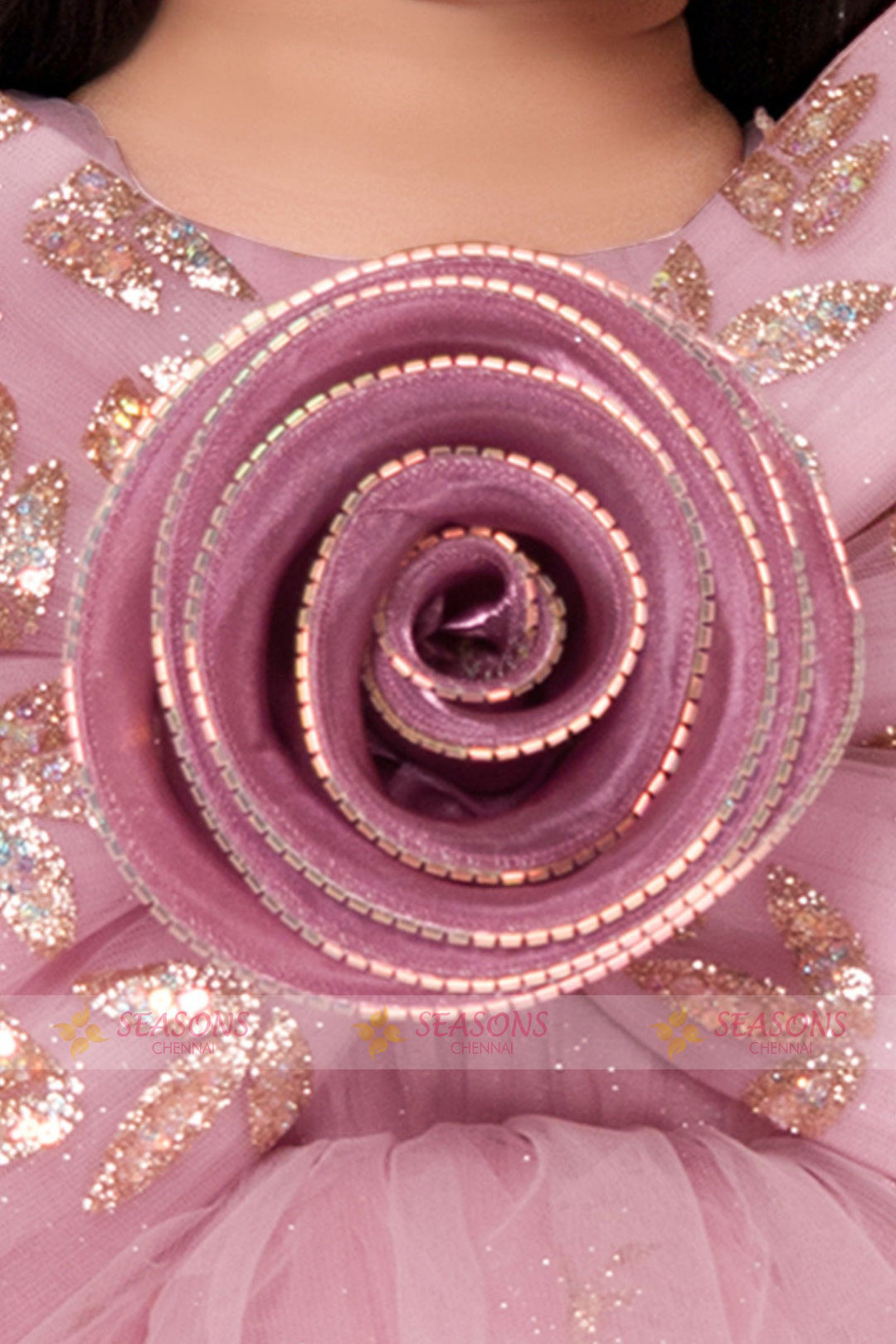 Baby Pink Sequins, Beads and Glitter work Short Partywear Frock for Girls