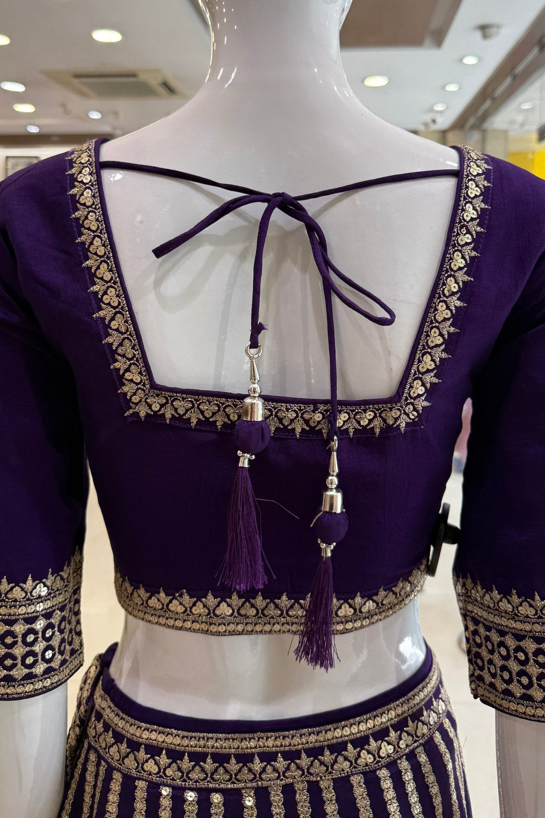 Purple Sequins and Zari work Crop Top Lehenga