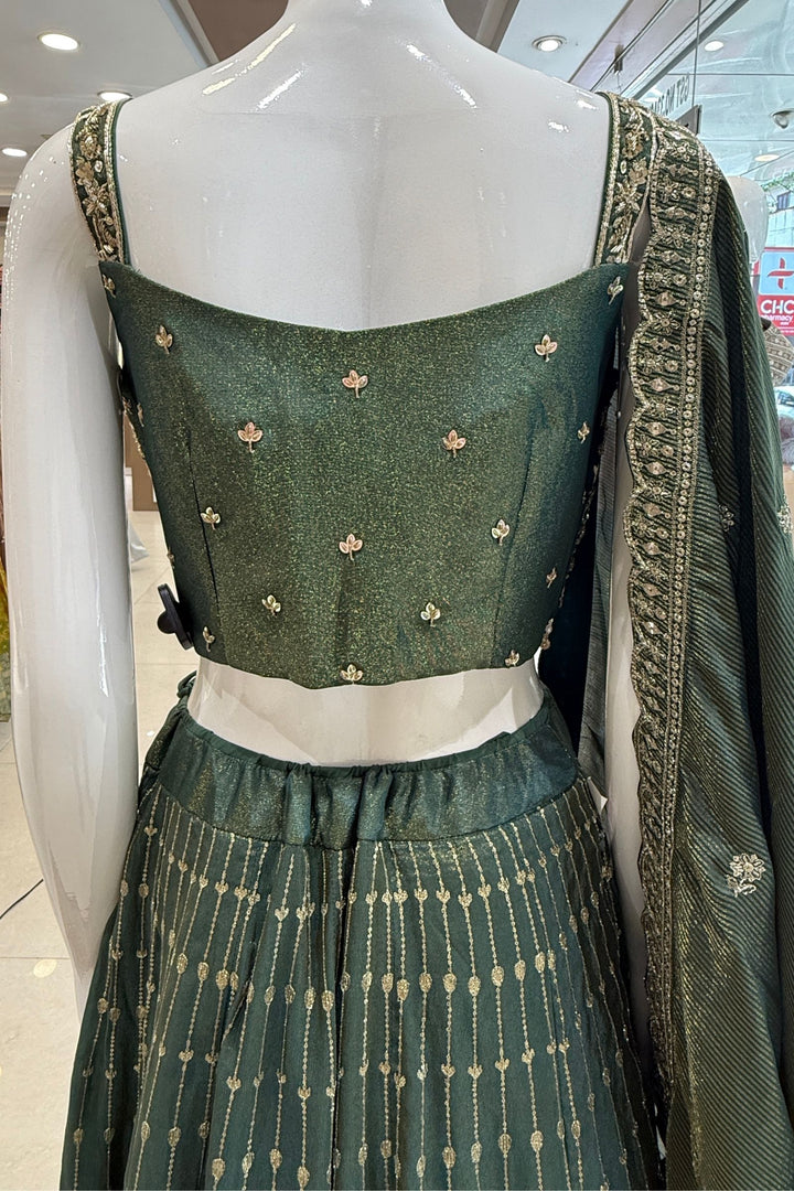Bottle Green Zari, Zardozi, Stone, Beads and Sequins work Lehenga