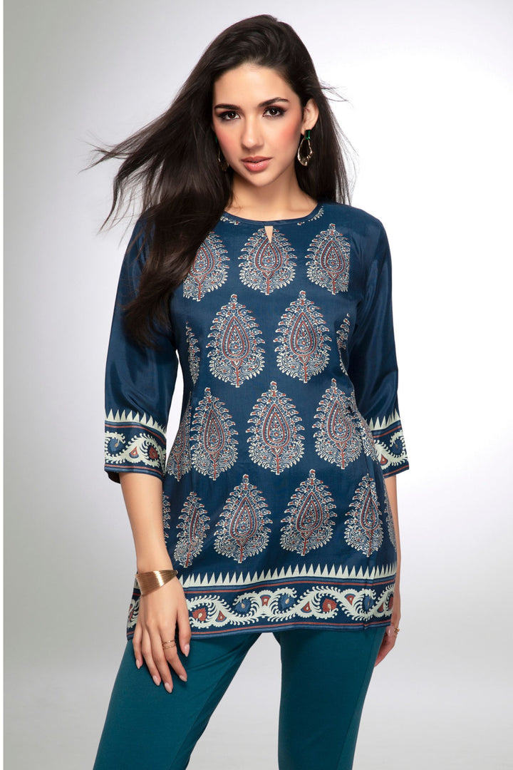 Teal Blue with Digital Print Short Kurti