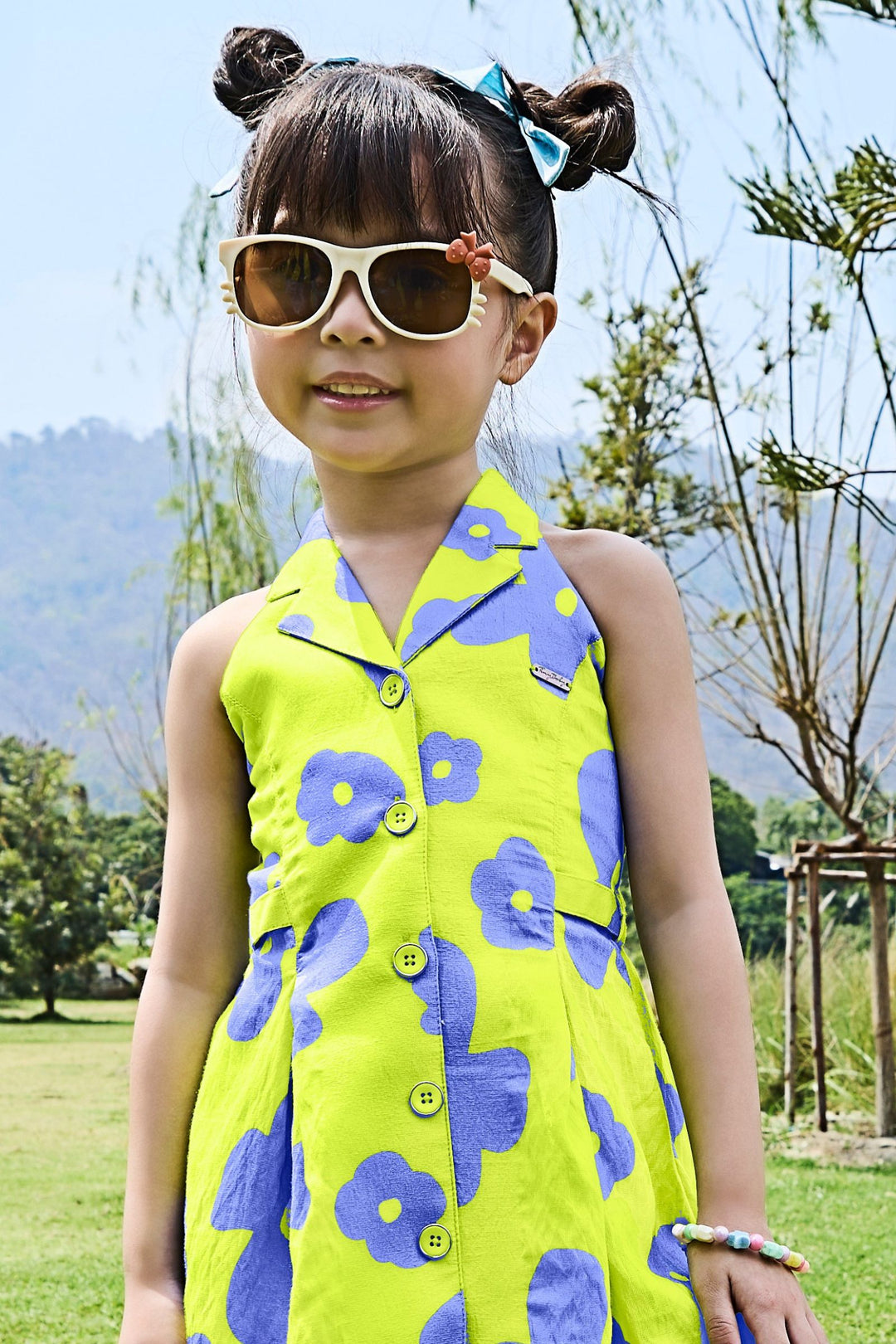 Neon Green Printed Short Frock For Girls