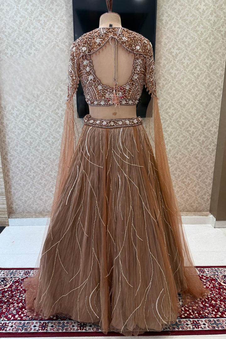 Designer Copper Brown Lehenga with Intricate Beads, Stone and Sequins work