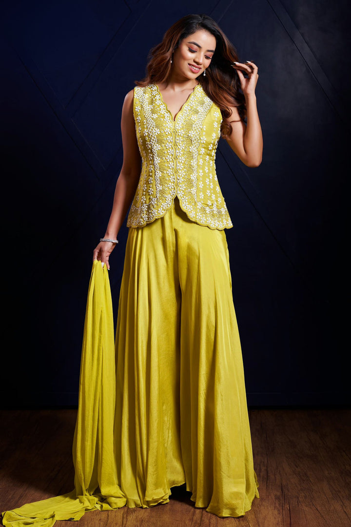 Liril Green Beads, Sequins and Pearl work Palazzo Suit Set