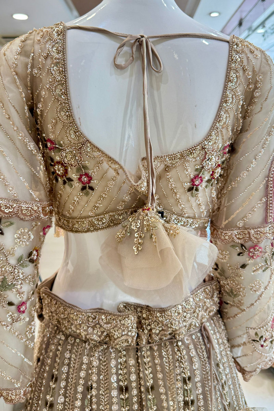 Chiku Beads, Sequins and Embroidery work Crop Top Designer Bridal Lehenga