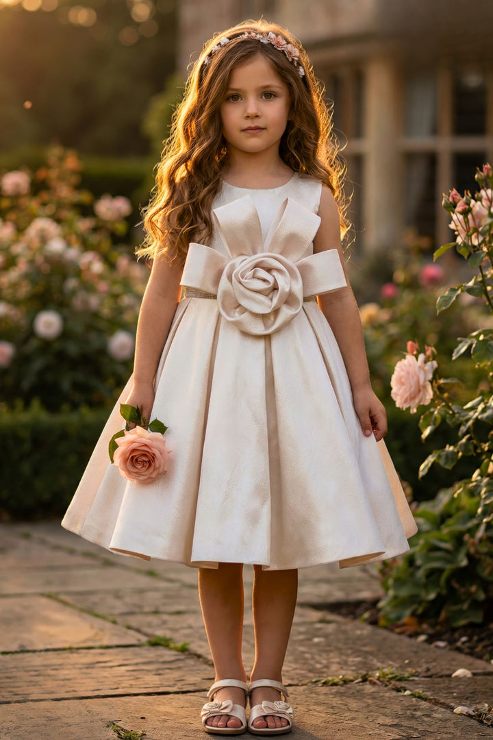 Half White Stone work Short Partywear Frock for Girls