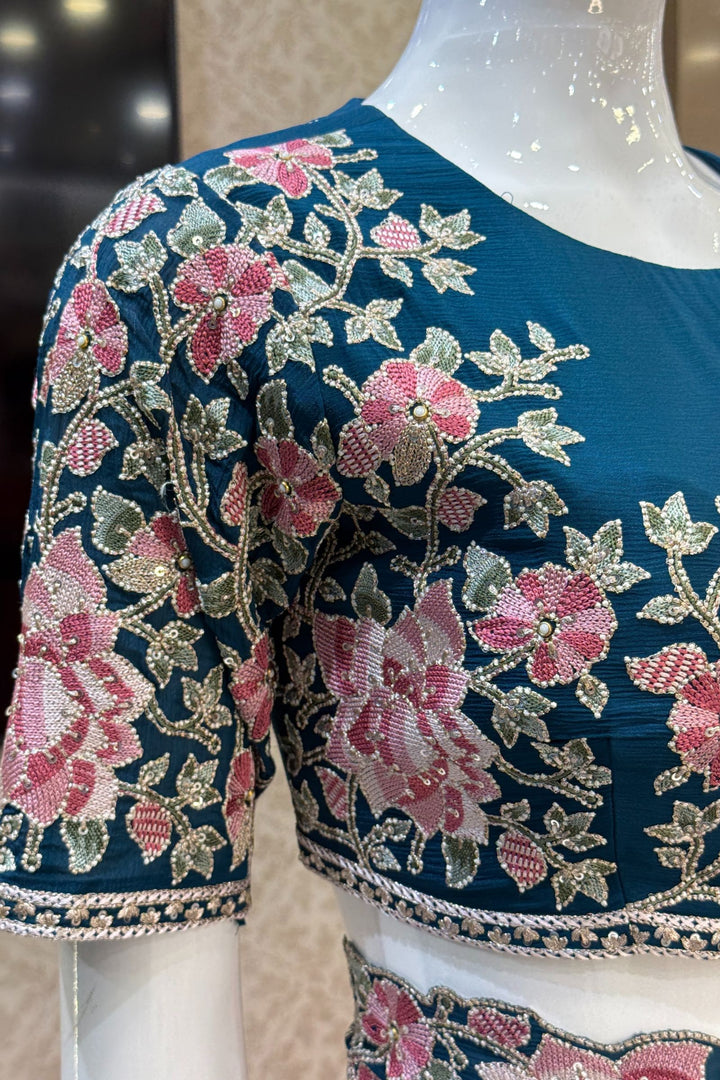 Peacock Green Embroidery, Sequins, Pearl and Zari work Saree