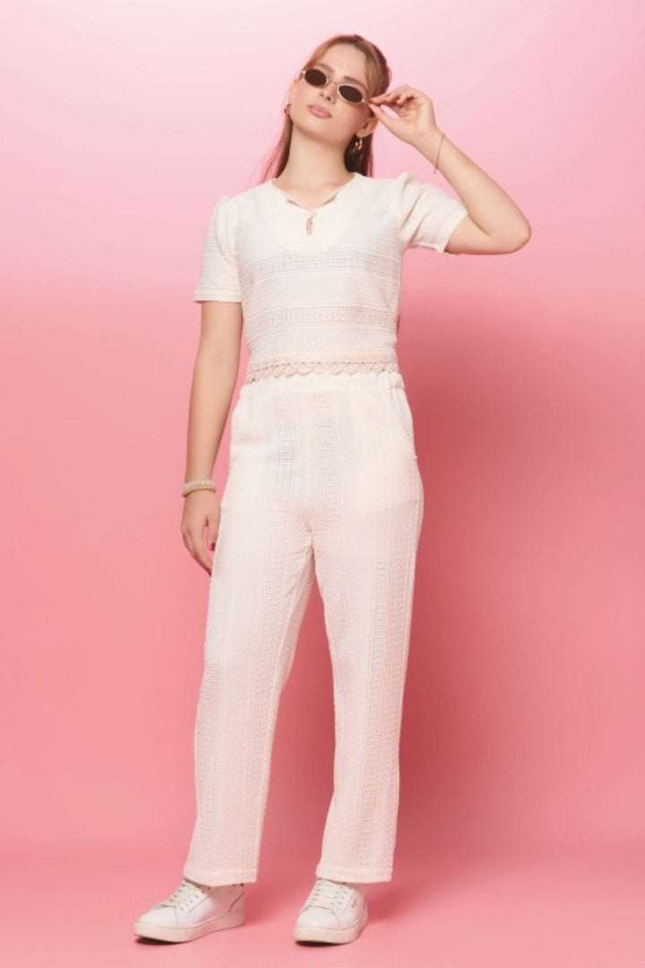 Cream Knitted Co-ord Set for Girls