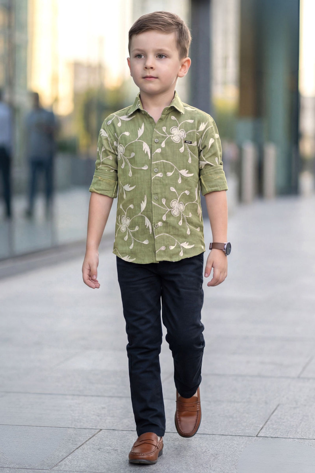 Green Embroidery work Shirt and Navy Blue Pant Set for Boys Seasons Chennai Green Embroidery work Shirt and Navy Blue Pant Set for Boys Seasons Chennai