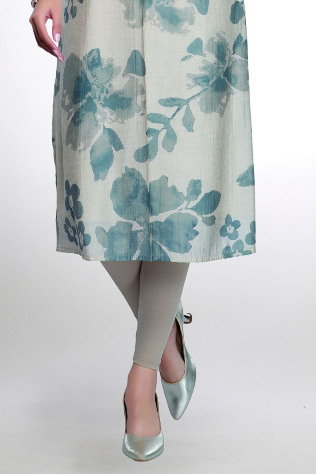 Beige with Digital Print Calf Length Kurti