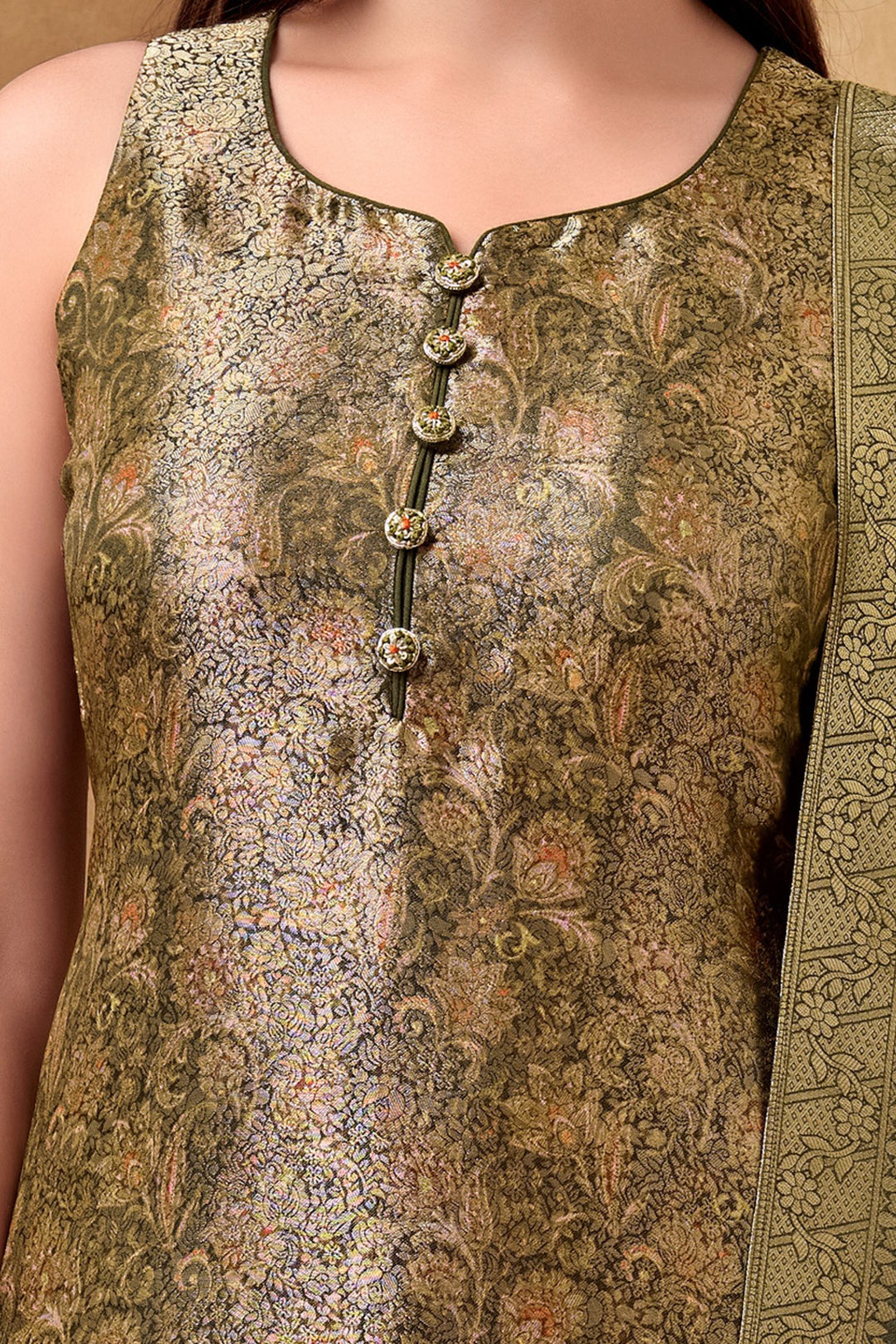 Bottle Green Brocade work Straight Cut Salwar Suit
