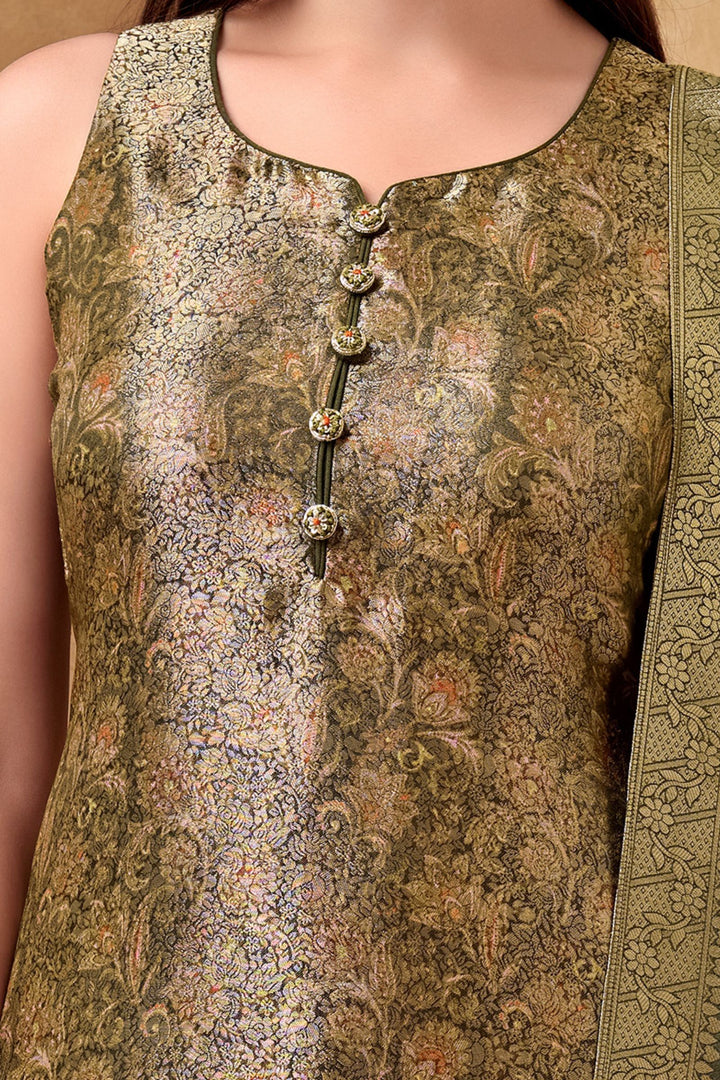 Bottle Green Brocade work Straight Cut Salwar Suit