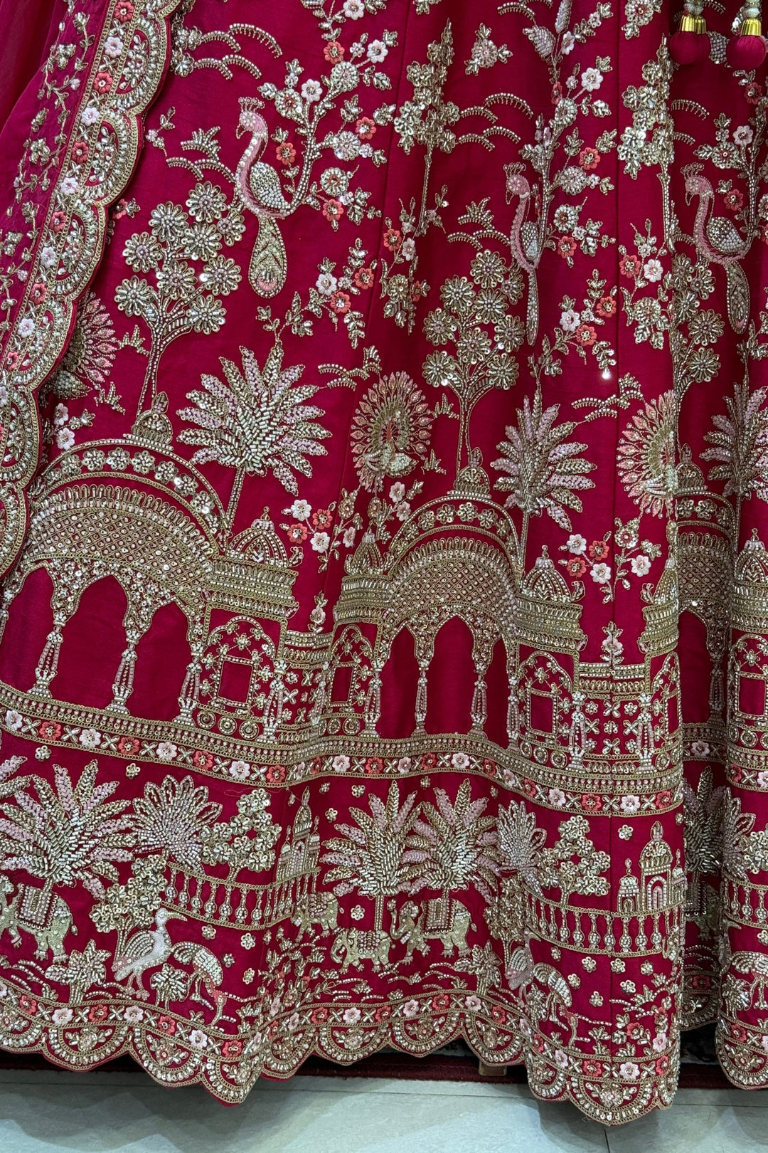 Designer Wedding Lehenga in Rani Pink with Beads, Zari and Sequins Work
