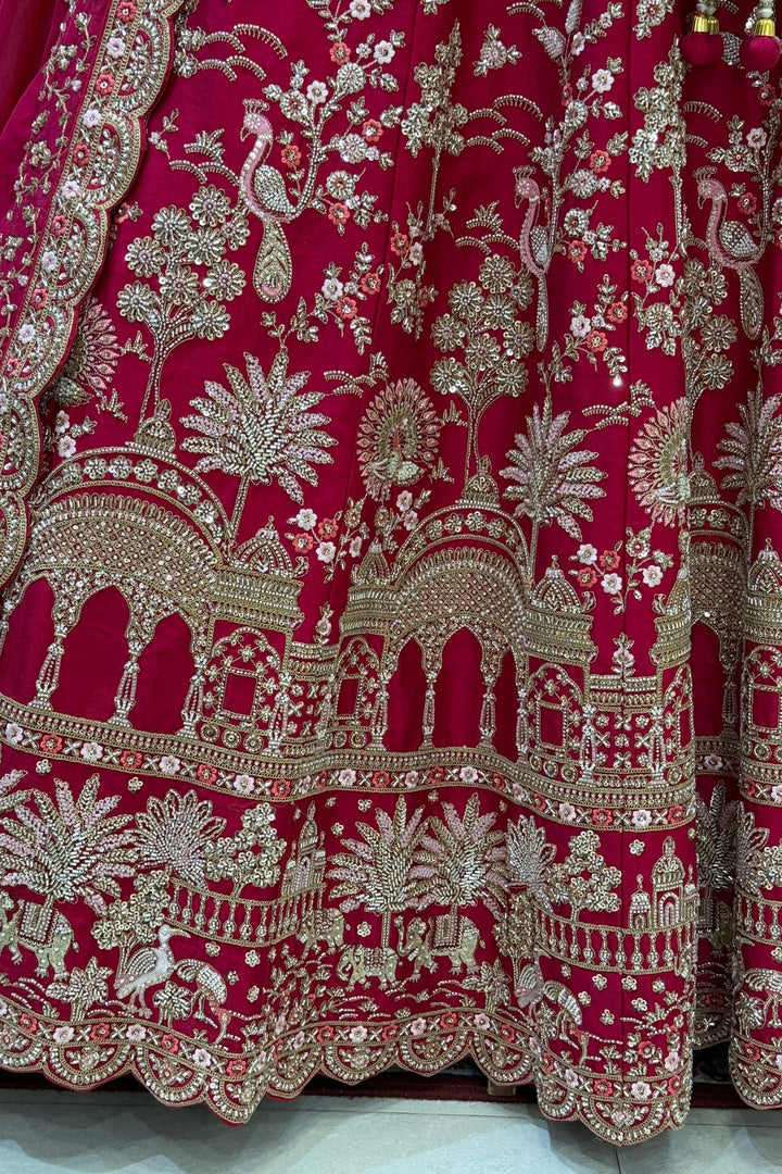 Designer Wedding Lehenga in Rani Pink with Beads, Zari and Sequins Work
