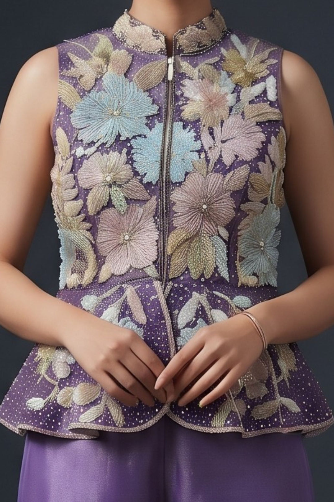 Purple Zari, Beads and Sequins work Palazzo Salwar Suit