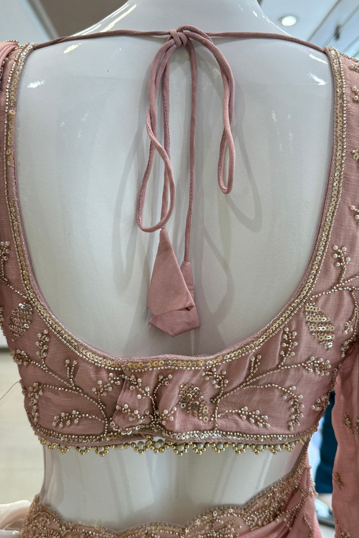 Pink Pearl, Sequins, Beads and Zari work Saree