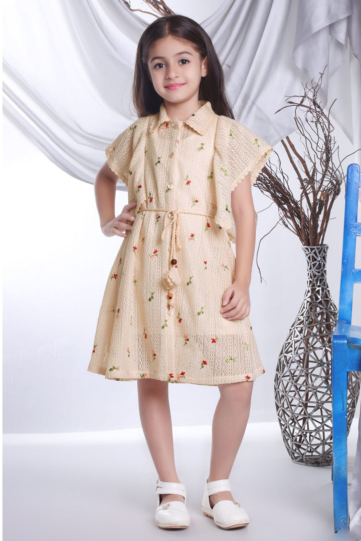 Light Beige Knitted Short Frock For Girls