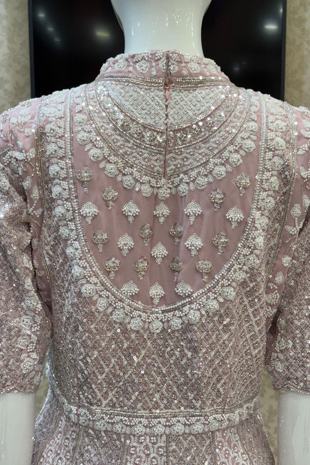 Baby Pink Sequins and Beads work Sharara Salwar Suit