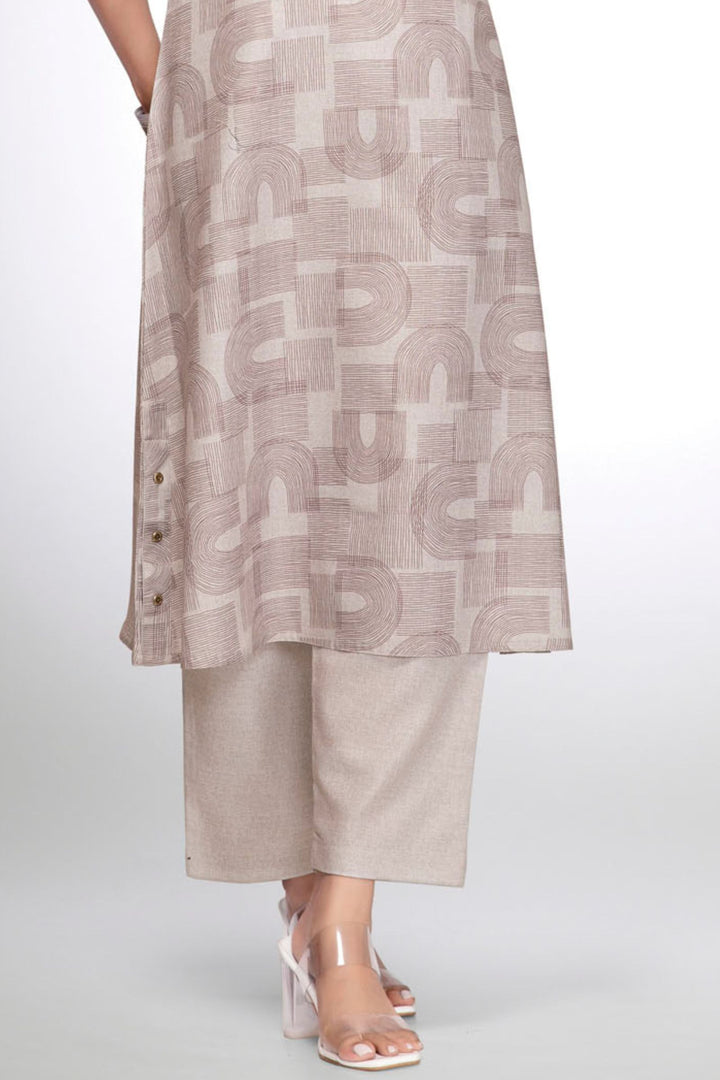 Stone Beige Straight Fit Kurta Set with Modern Printed Pattern