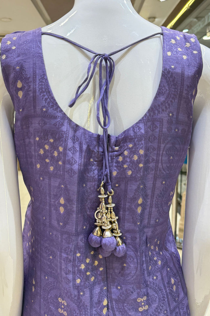 Lavender Beads, Sequins, Zardozi, Stone, Banaras and Jacquard work Straight Cut Salwar Suit