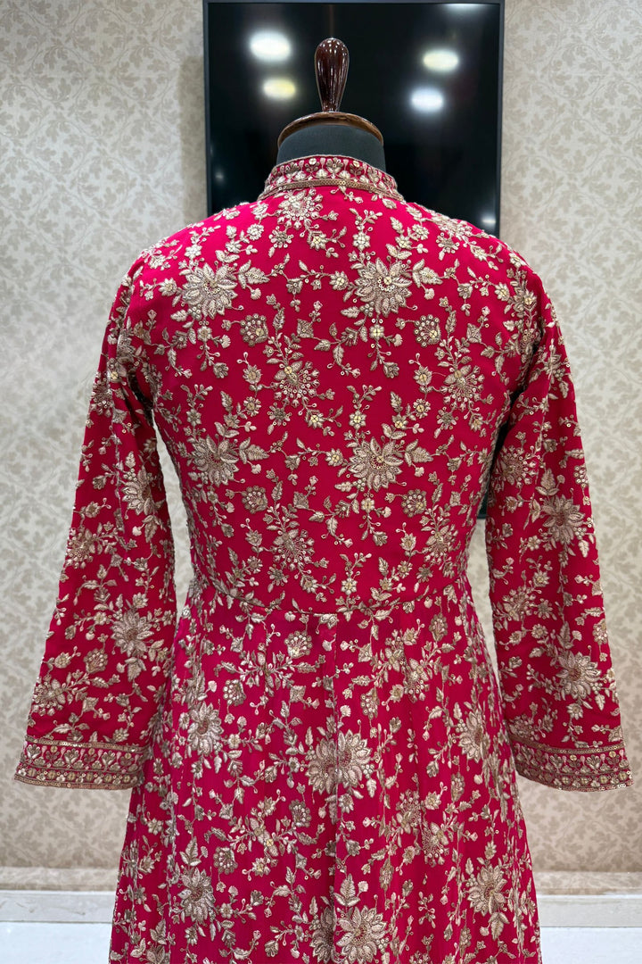 Rani Pink Embroidery and Sequins work Mastani Styled Long Top Lehenga