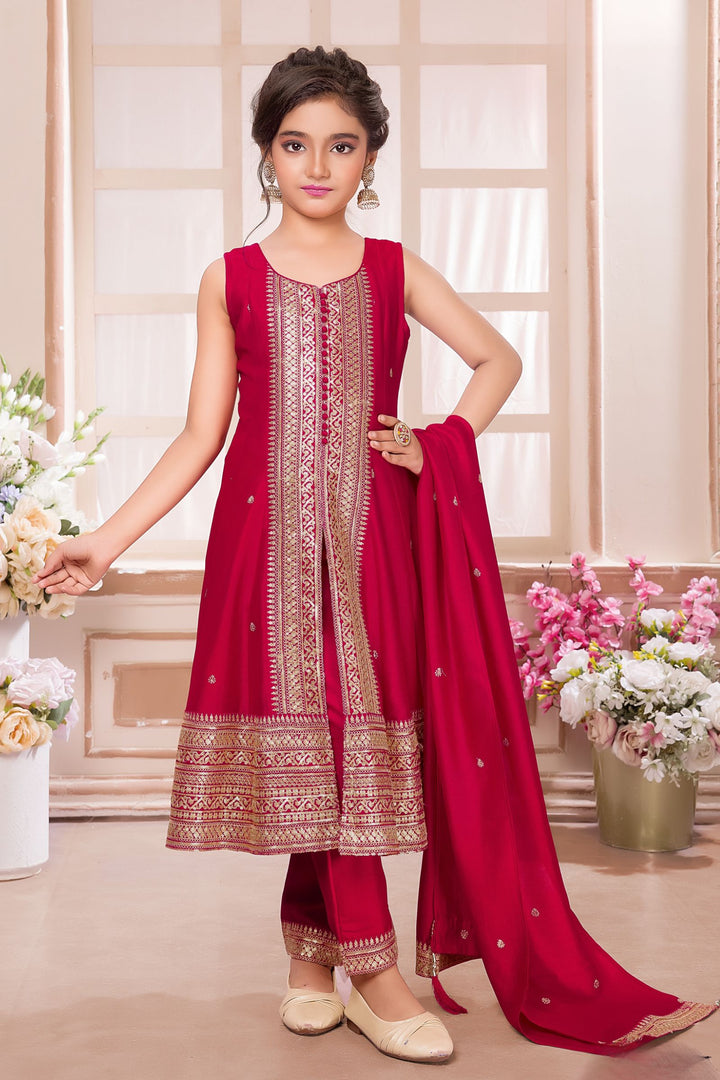 Rani Pink Sequins and Zari work Salwar Suit for Girls