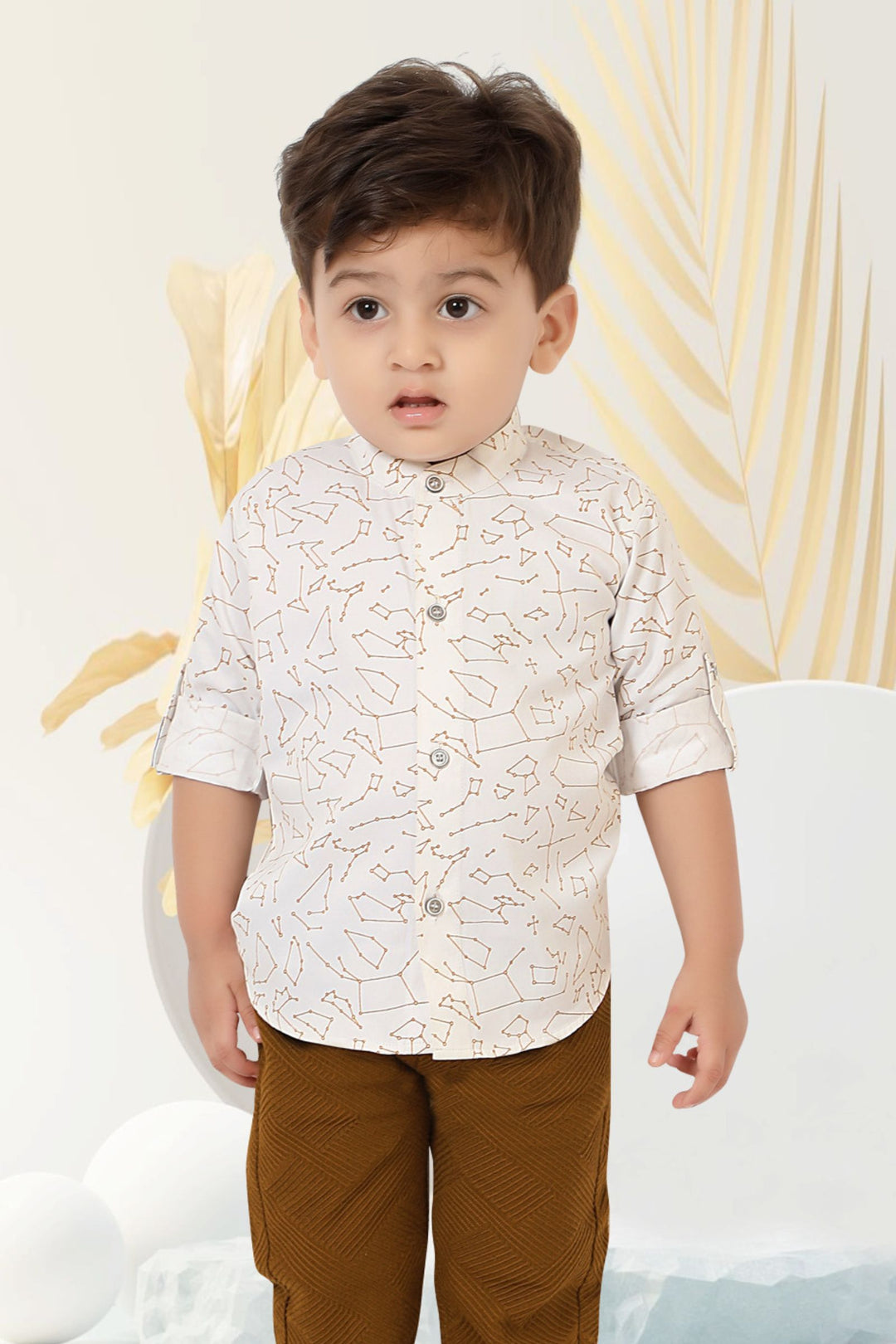 Rust with White Printed Waist Coat and Set for Boys